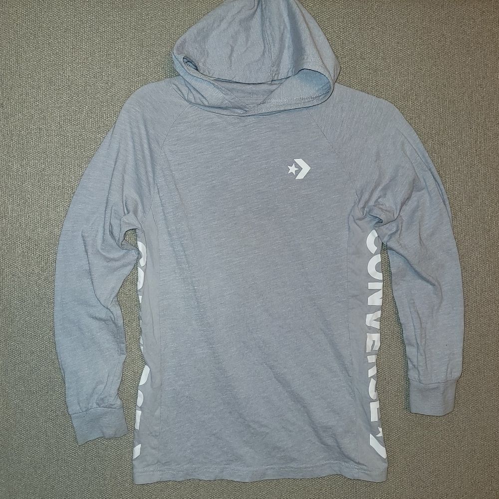 Converse Size Large 12-13 Years Light Gray Hooded Longsleeve Shirt
